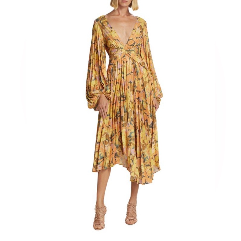 ACLER Palms Plisse Handkerchief Midi Dress ,Size 2